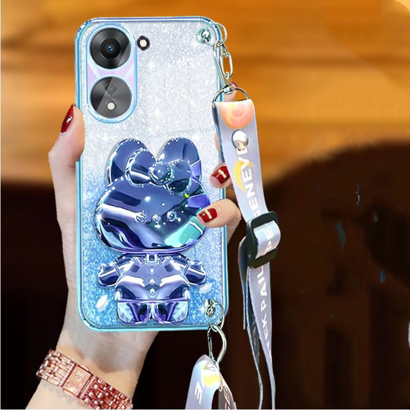 เคส Vivo Y18 Y03 Y28 4G Y02 Y02S Y17 Y15 Y12 Y11 Y15S Y15A Y01 Y16 Y17S Y20i Y20 Y12S Y12A Y20S Y20S G Y21 Y21T Y33S Y22S Y27 Y31 2021 Y51 2020 Y35 Y36 V21E Y73 4G V29E 5G Y200 สายรัดข้อมือยาวสไตล์กระต่ายเครื่องสําอางที่วางยึดกระจกหรูหราเคสโทรศัพท์ tpu นุ