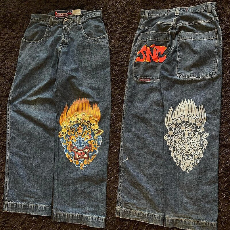 [X-MEN] Jnco Loose Jeans Y2K Harajuku Hip-Hop Retro Pattern Jeans Street MEN Casual Wide-Leg Pants