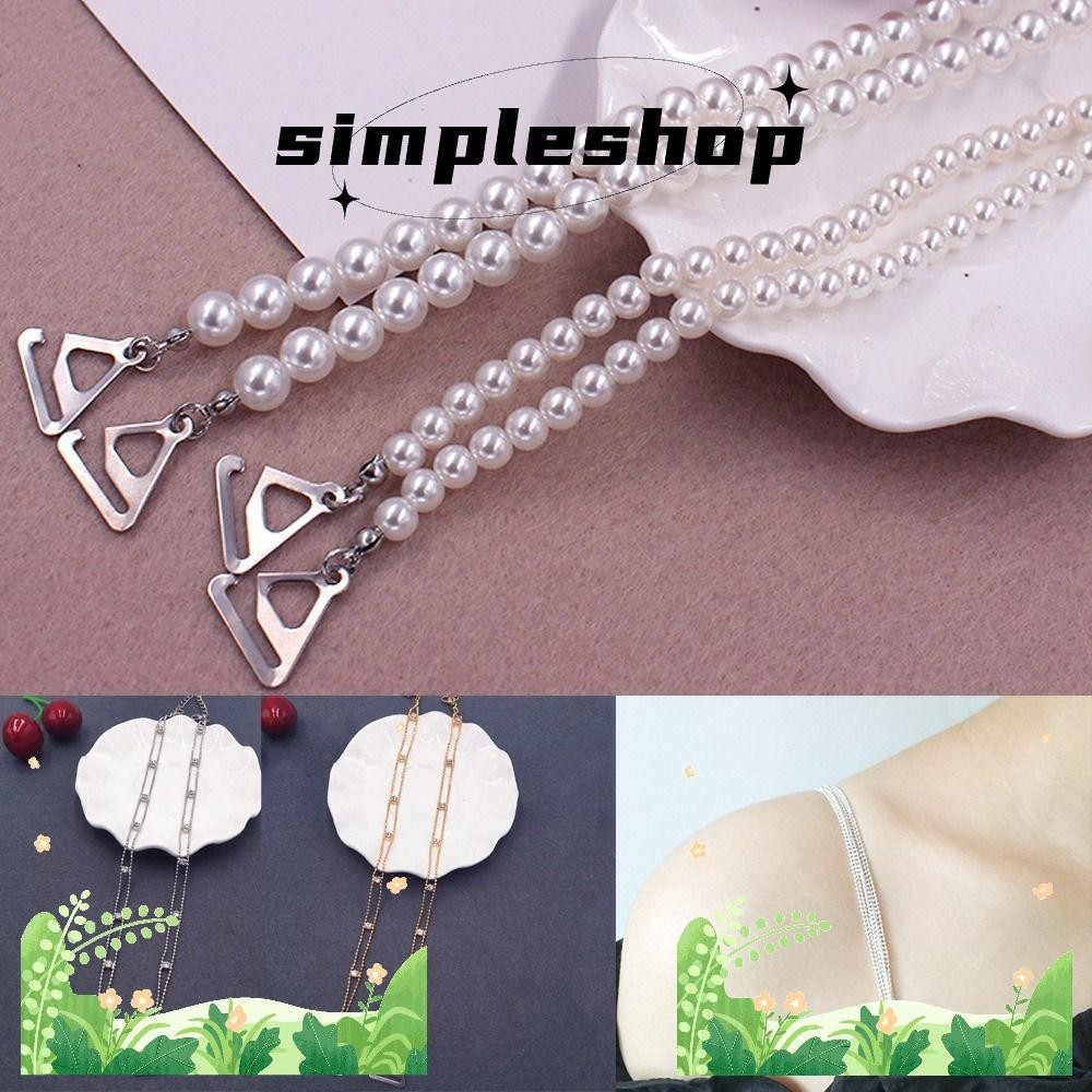 สายรัดยกทรง SIMPLE, สายรัดชุดชั้นใน Rhinestone โลหะ, สายสะพายไหล่กันลื่น Aniti แบบปรับได้มุก
