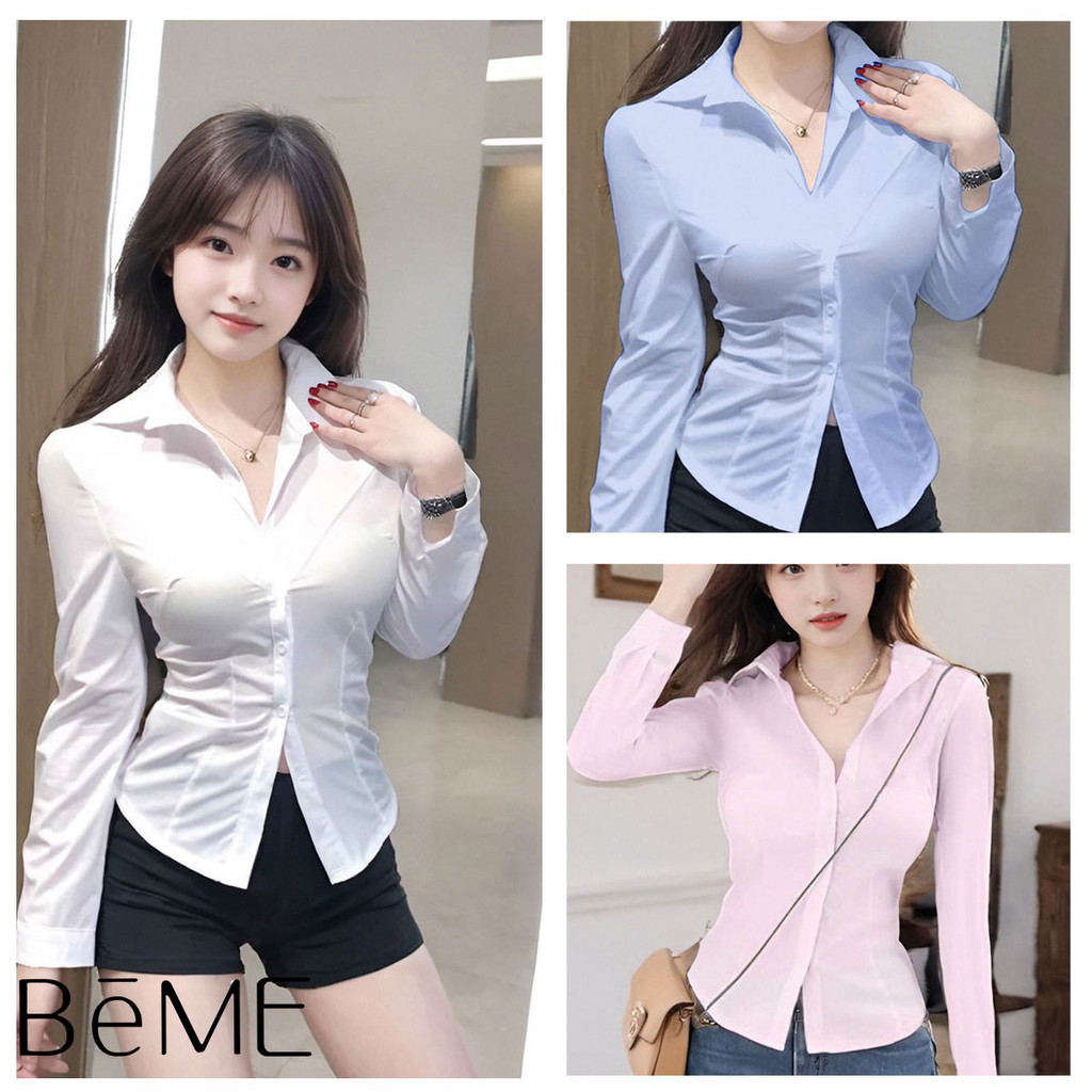 เสื้อเชิ้ตคอปกแขนยาว สีพื้น ราคาถูก เหมาะสำหรับใส่ทำงาน ดีไซน์ทรงเข้ารูป
