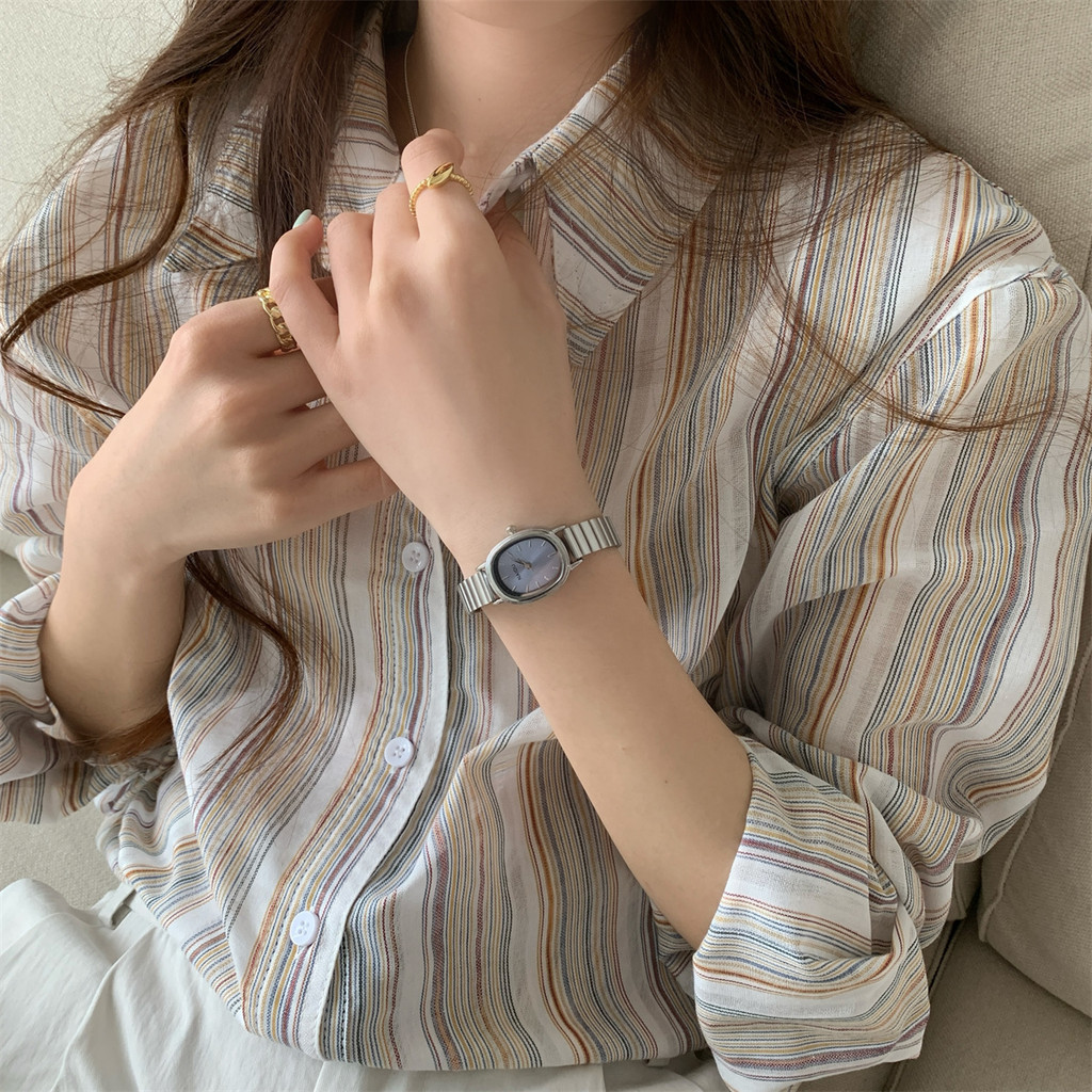 นาฬิกาผู้หญิงรูปไข่ อิน สายเหล็กตัวชี้นาฬิกาควอทซ์กล