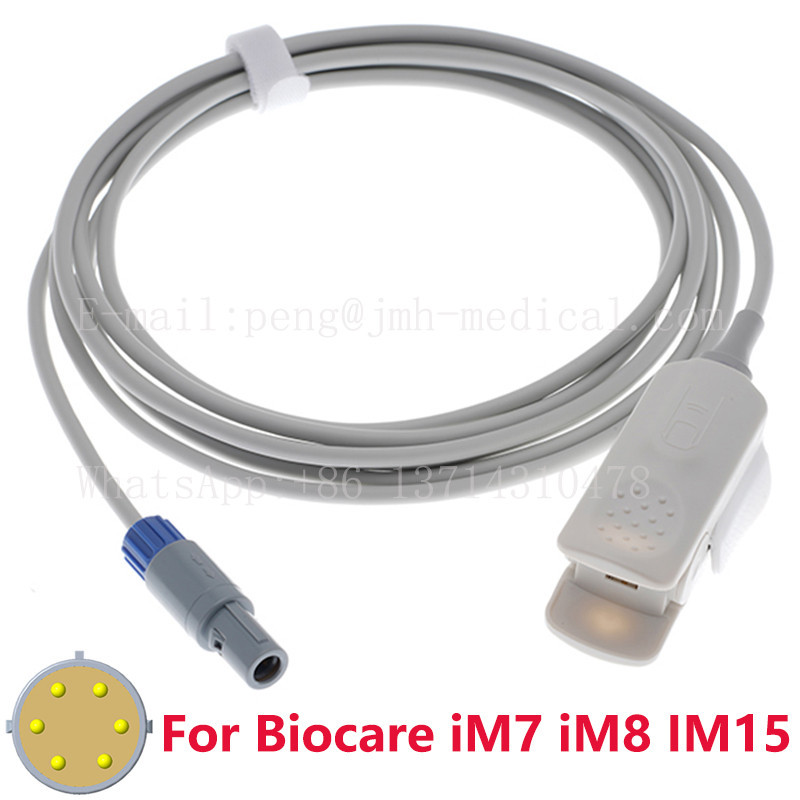 เข้ากันได้กับเซ็นเซอร์ Spo2 ของ Biocare IM7 IM8 IM15 Monitor 6pin 3m ผู้ใหญ่/เด็ก/นีออน/นิ้ว/หู/หัว/สัตว์ Pulse Oximetry Probe สาย