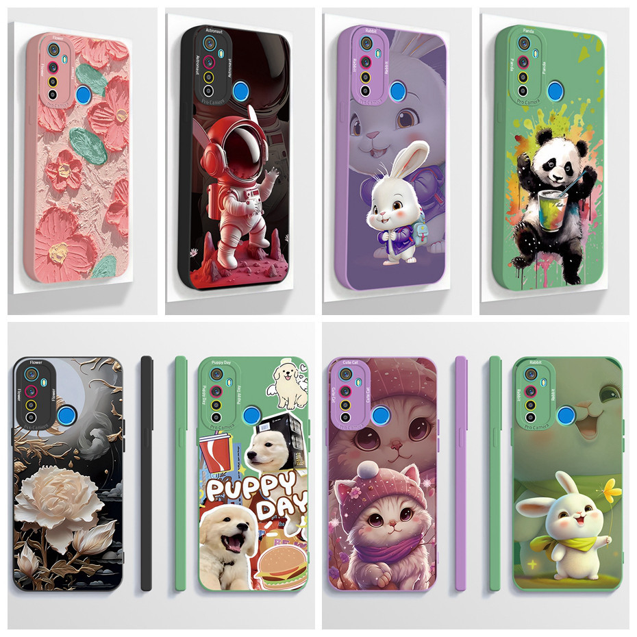 สําหรับrealme C3 5 5s 5i 6i 5 Proเคสโทรศัพท์สุนทรียศาสตร์การ์ตูนนักบินอวกาศFullป้องกันMatte TPUซิลิโคนฝาครอบกันกระแทกปลอก