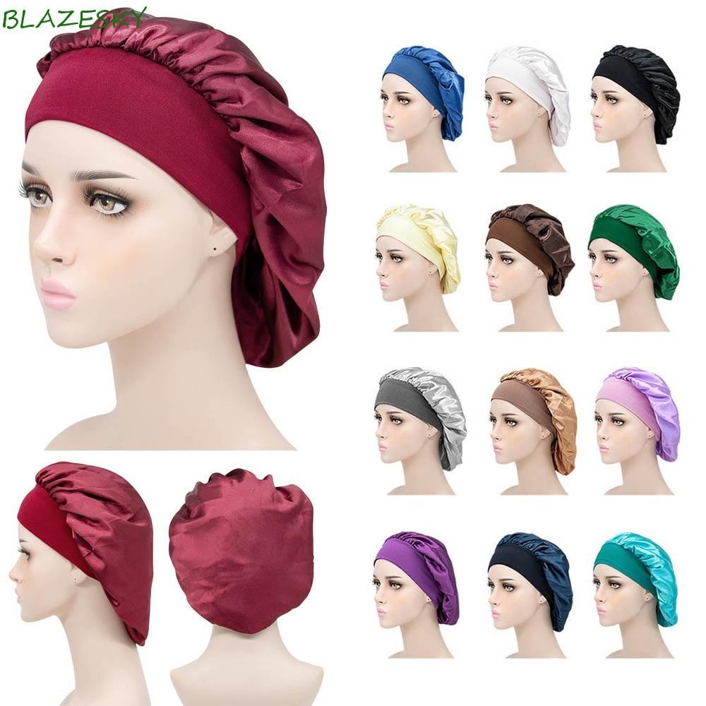 Blazesky Sleeping Hat Head Cover Wide Nightcap Silk Women Hair Care Night Sleep ซาติน Bonnet
