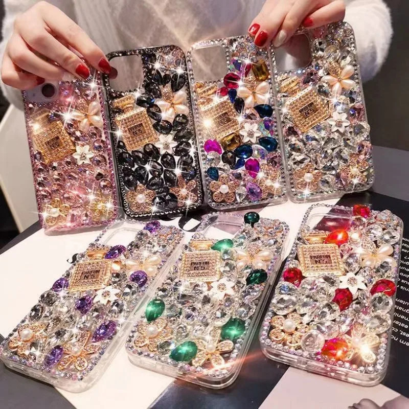 Handmade สําหรับ OPPO A17 A15 A38 A57 A58 A78 A95 A98 A16 A17K A16K A5 A7 A9 A54 A55 A74 A94 A96 A36 A76 A52 A92 A3S Bling กรณีเพชรน้ําหอมคริสตัลRhinestoneขวด