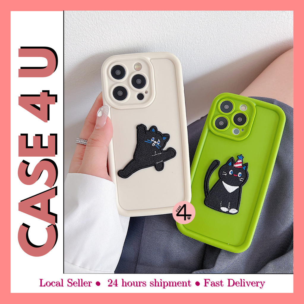 Oppo A3 A5 Pro A9 A53 A15 A15s A17 A17k A54 A57 2022 A58 4G solid cartoon black cat Color soft case