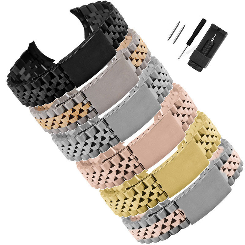 Arc ปลายโค ้ งสายนาฬิกาสแตนเลสสําหรับ Rolex Datejust 13 มม.17 มม.18 มม.19 มม.20 มม.21 มม.22 มม.5 ลูกปัด Jubilee โลหะนาฬิกาผู ้ หญิง Man เข ็ มขัดหัวเข ็ มขัดพับ
