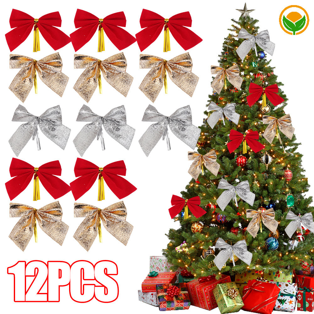 12ชิ้น/แพ็คคริสต์มาสมินิสีแดงทองเงินโบว์เครื่องประดับ-แฟชั่นปัจจุบันกล่องตกแต่งกุทัณฑ์-หน้าแรกพรรคต้นคริสต์มาสแขวนอุปกรณ์ประกอบฉาก