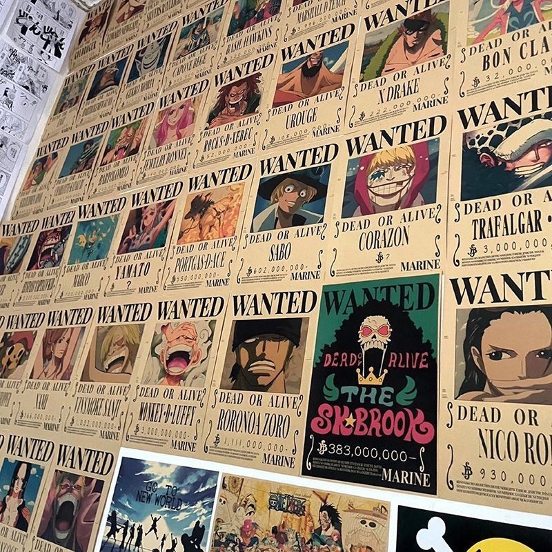 One PIECE Anime Character Wanted Bounty Order กระดาษคราฟท์ Retro โปสเตอร์สติ๊กเกอร์ติดผนัง