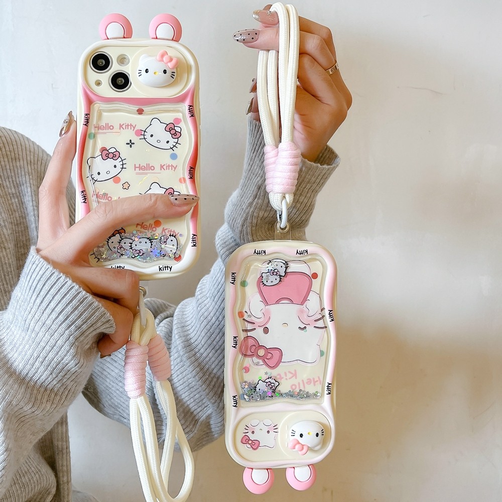 Kitty Quicksand เหมาะสําหรับ Apple 13 เคสโทรศัพท์ถุงลมนิรภัย Slider พร้อมเชือกแขวน IPhone 15 Promax ใหม่ 12 Anti Drop 14 Pro 11 Soft Shell