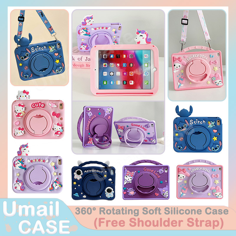 เคสซิลิโคนอ่อนนุ่มสําหรับipad 10.2 5 6 7 8 9th 10th Gen Air Air2 Pro 9.7 Air3 Air4 Air5 10.9 Pro 11 2020 2022 2024 Air 11 Mini 1 2 3 4 5 6 360° ฝาครอบขาตั้งแบบพับได้แบบหมุนได้