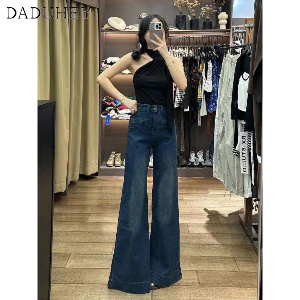 DaDuHey Women's 2024 American Retro High Street Drape All-Matching Casual Pants New High Waist Hot Girl Loose Thin Wide Leg Jeans