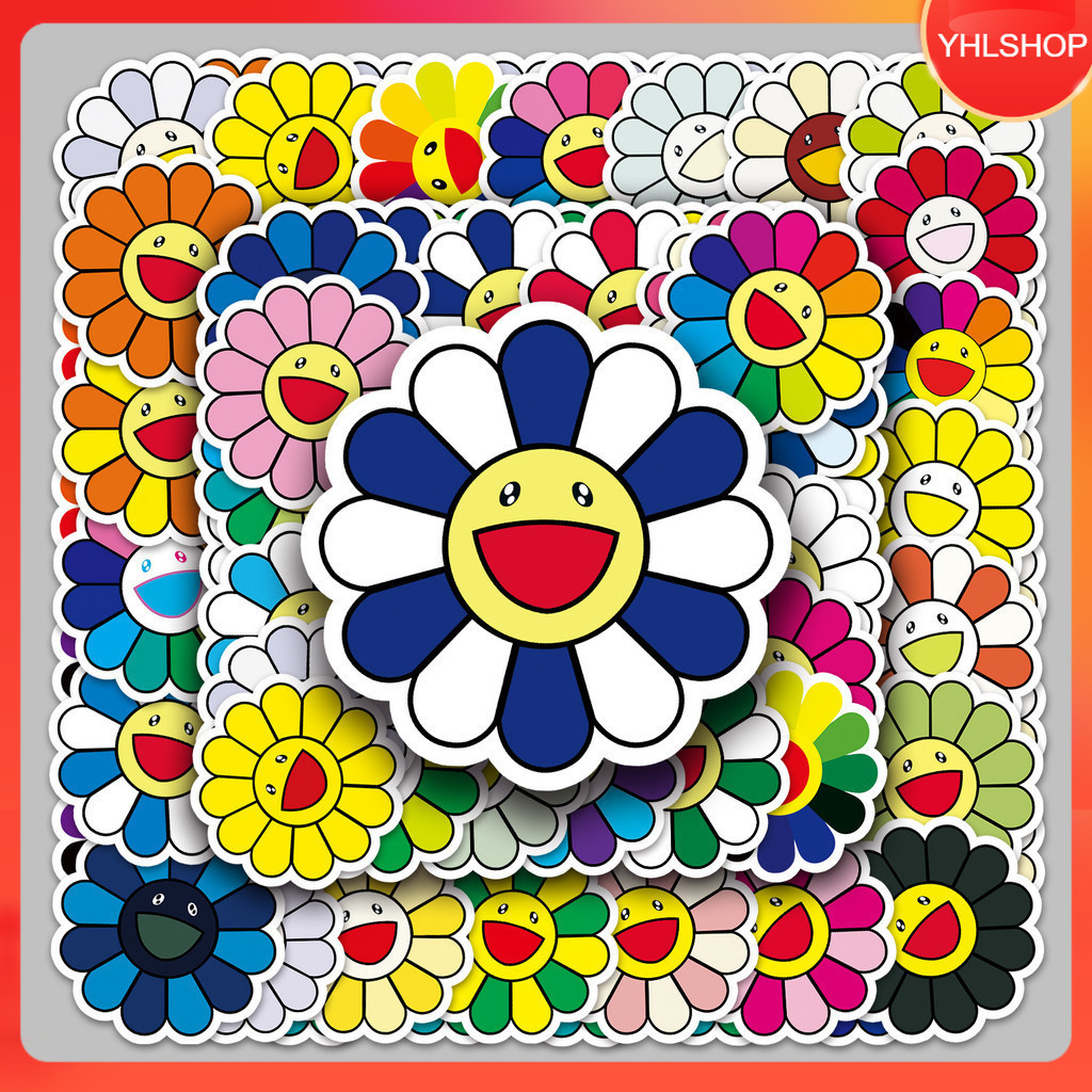 🎭พร้อมส่ง🎭 50ชิ้น สติกเกอร์ Murakami Flower ดอกไม้มุราคามิ Kaikai Kiki ดอกทานตะวัน Sticker กันน้ำ