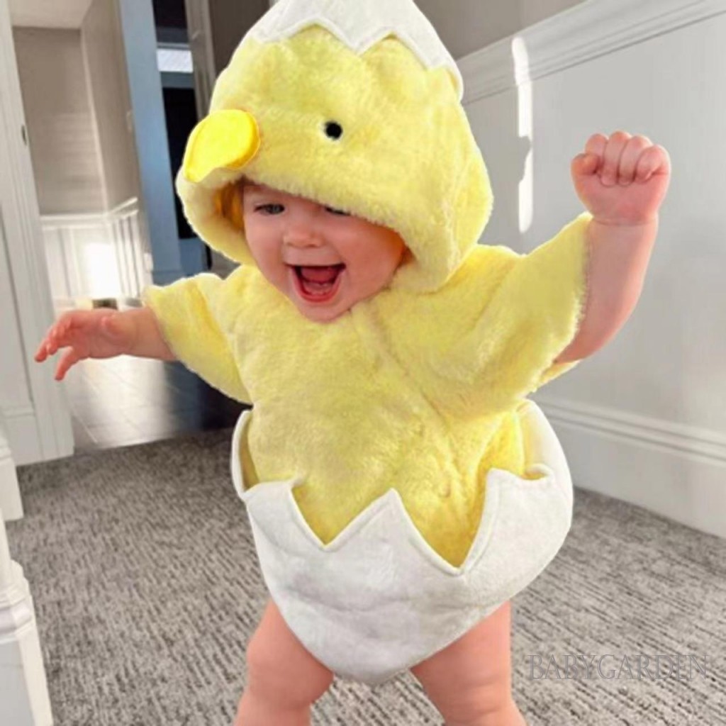Baga-6month-3years เด็กทารก/หญิงไก่คอสเพลย์เครื่องแต่งกายแขนสั้น Snap Up Plush Chick ไข่ Romper เสื้อผ้าฮาโลวีน