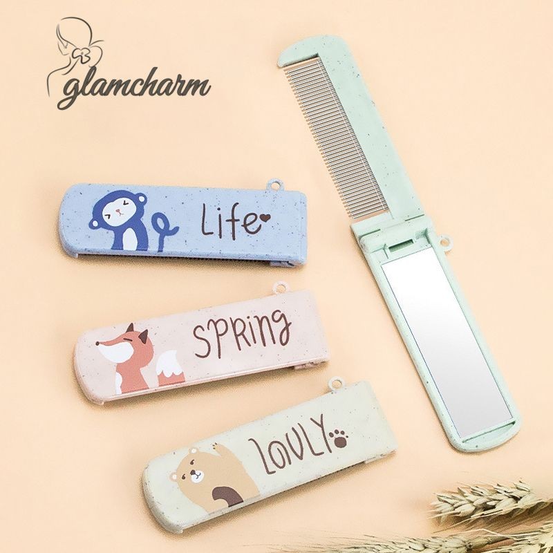 glamcharm หวีกระจก พับได้ พกพาสะดวก ลายน่ารัก (1 ชิ้น)