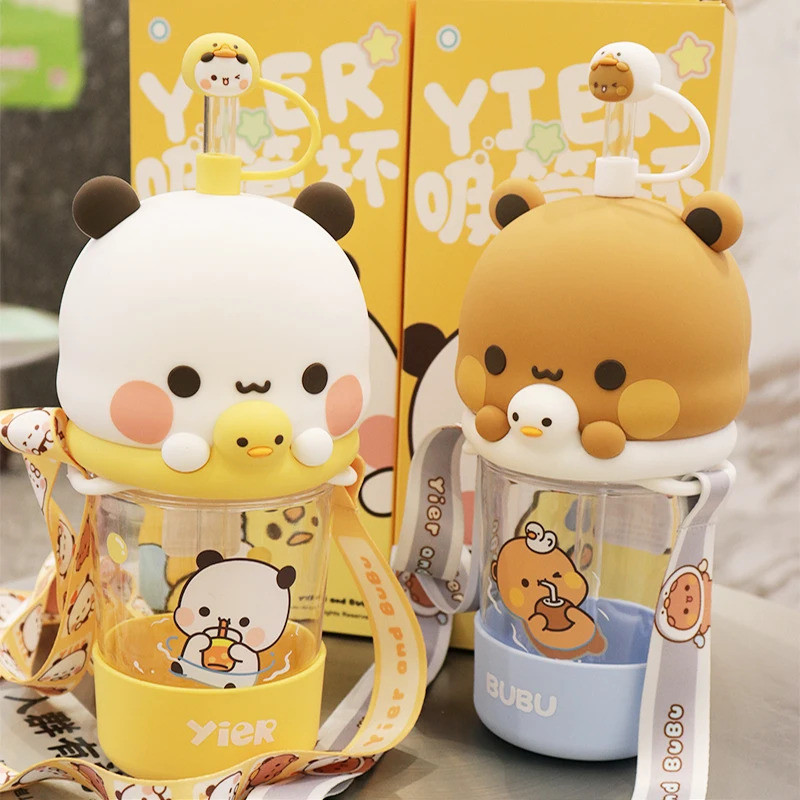 ใหม่ Panda Bubu และ Yier ถ้วยฟางแบบพกพาการ์ตูน Panda Bear รูปที่ 5