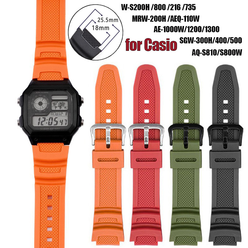 18 มม.สายนาฬิกาซิลิโคนสําหรับ Casio AE1200/1300/1000W/AE-1200/1100/SGW-300/400/MRW-200 ยางกีฬานาฬิกากันน้ําอุปกรณ์เสริม