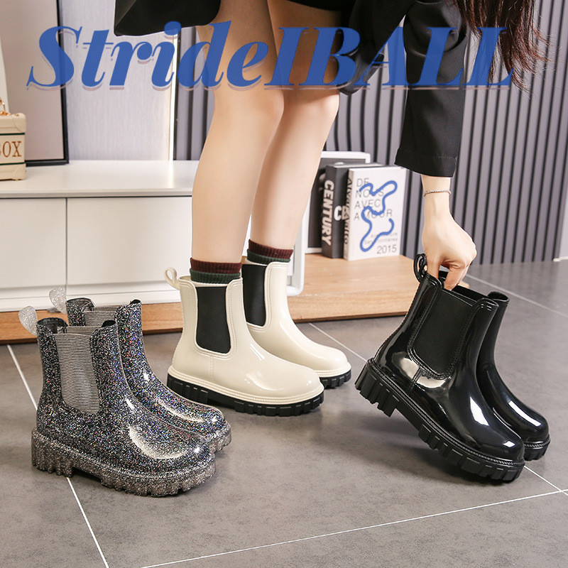 Stridiball รองเท้าบูทกันฝนพื้นหนากันน้ําและกันลื่นแฟชั่นสไตล์เกาหลีใหม่สําหรับผู้หญิง