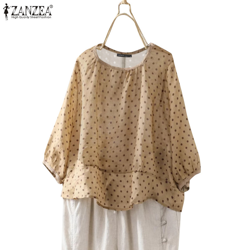 Zanzea เสื้อเบลาส์คอกลมแขนยาวลําลองสไตล์เกาหลีสําหรับผู้หญิง