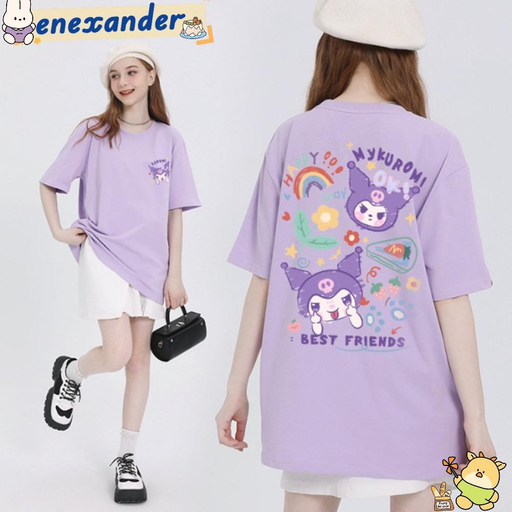 SANRIO Enexander เสื้อยืดผู้หญิง,Sanrioแขนสั้นยาวTee,Cinnamon Melody Kuromiรอบคอผู้หญิงเสื้อผู้หญิง