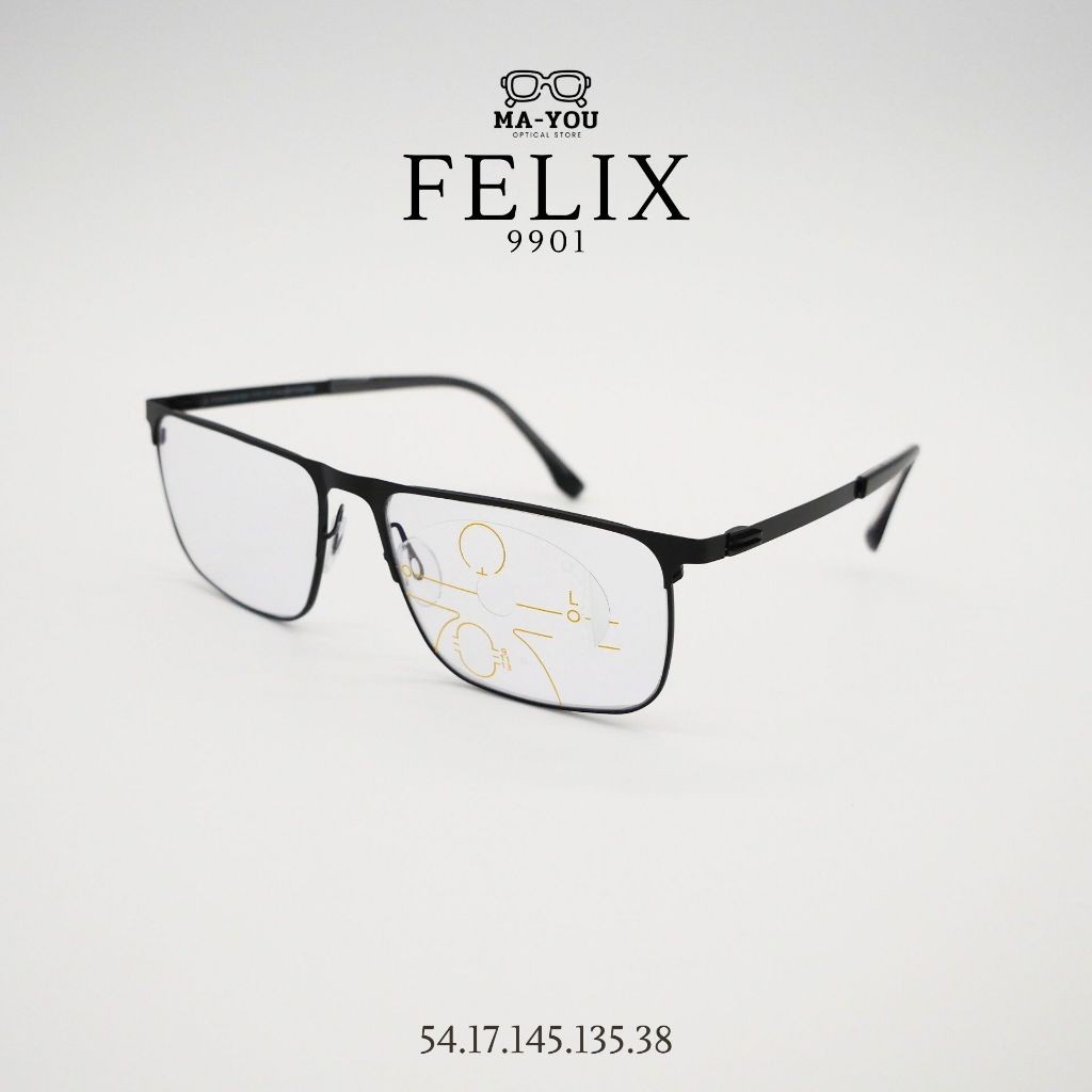 แว่นสายตายาว เลนส์โปรเกรสซีฟ กรอบแว่นไทเทเนียม รุ่น Felix เฟลิกซ์ IP 9901 เลนส์ออกแดดเปลี่ยนเทาดำ