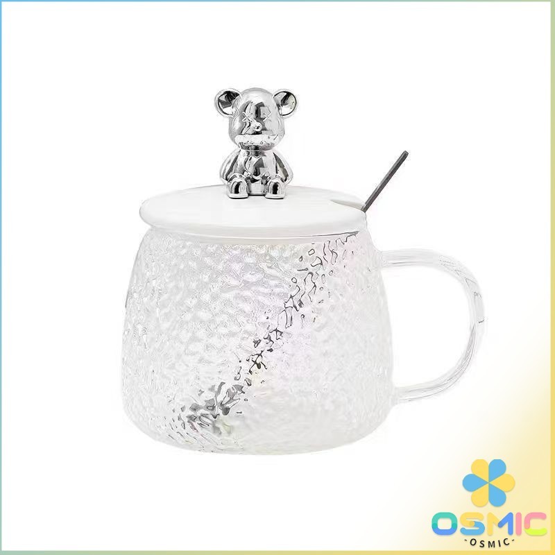 MIC แก้วฝาหมีชงกาแฟ 400ML รูปหมี พร้อมฝาปิด+ช้อน ถ้วยนม Bear glass - รูปที่ 7