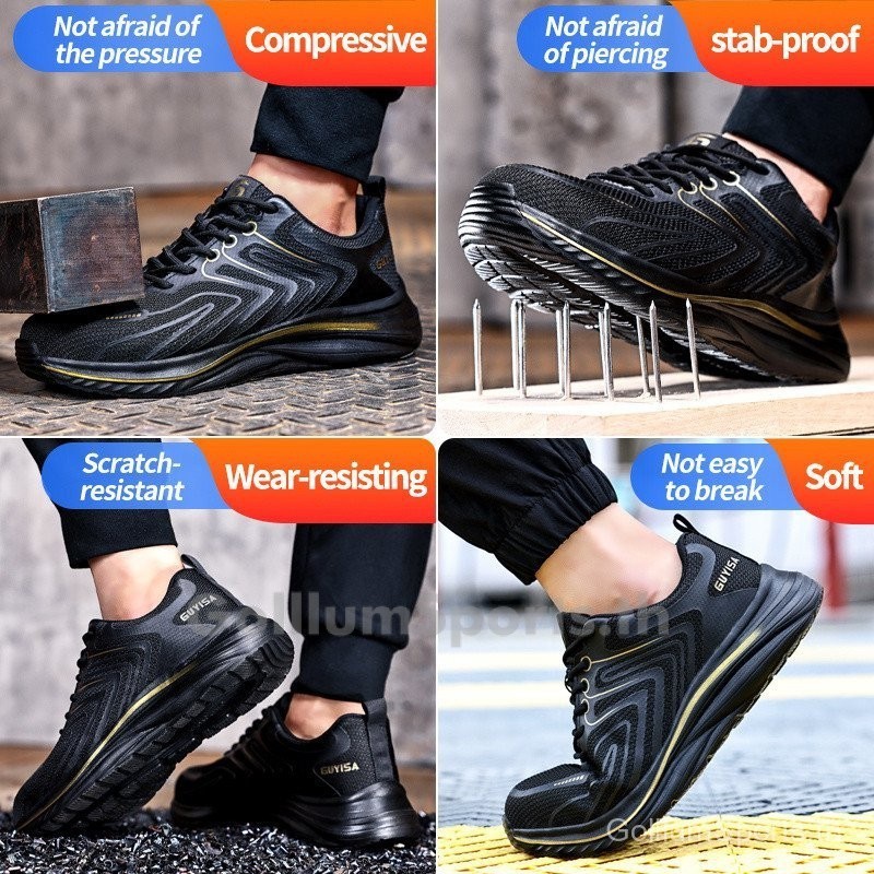รองเท้าเซฟตี้หัวเหล็กน้ำหนักเบาระบายอากาศสีดำ37-45 3050 6XZH