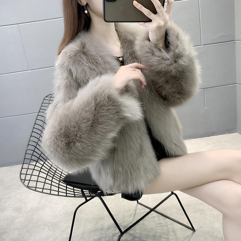 Coat Winter High-Grade Imitation Female Haining StyleVCollar Socialite Thickened Short Fur2024Fox Fur Coat Fur
