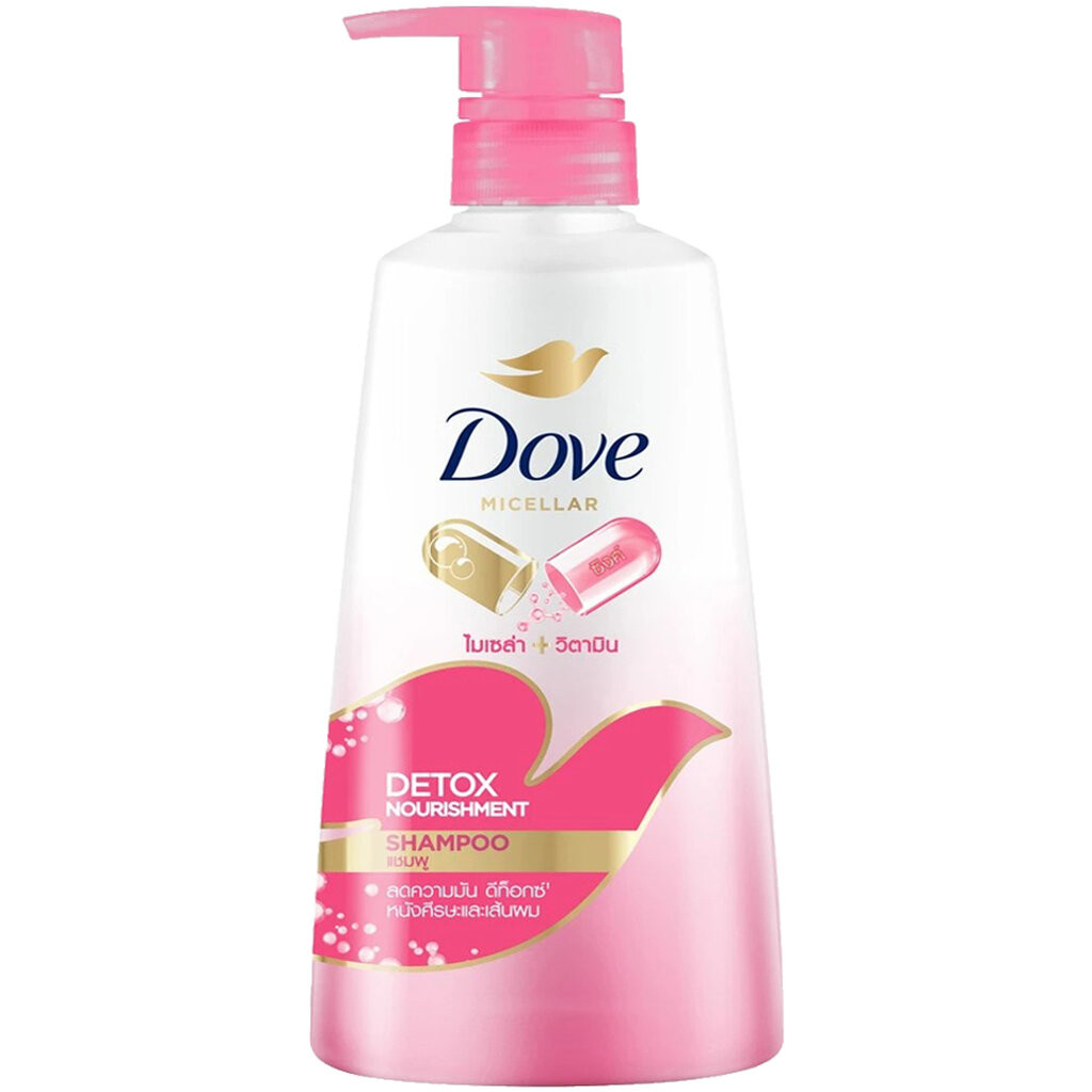 LeeMart ยาสระผม โดฟ Dove 380ML แชมพู บำรุงเส้นผม โด๊ฟ ยอดนิยม รุ่น ขวดปั๊ม สระโดฟ ไมเซล่า ดีท๊อกซ์ สีชมพู 380 มล.