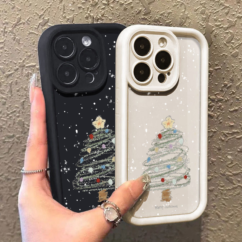 สําหรับ iPhone 16 Plus 14 Pro 15 Pro MAX 13 12 ต้นคริสต์มาสป้องกันการตกขอบนุ่มเคสโทรศัพท์ฝาครอบ