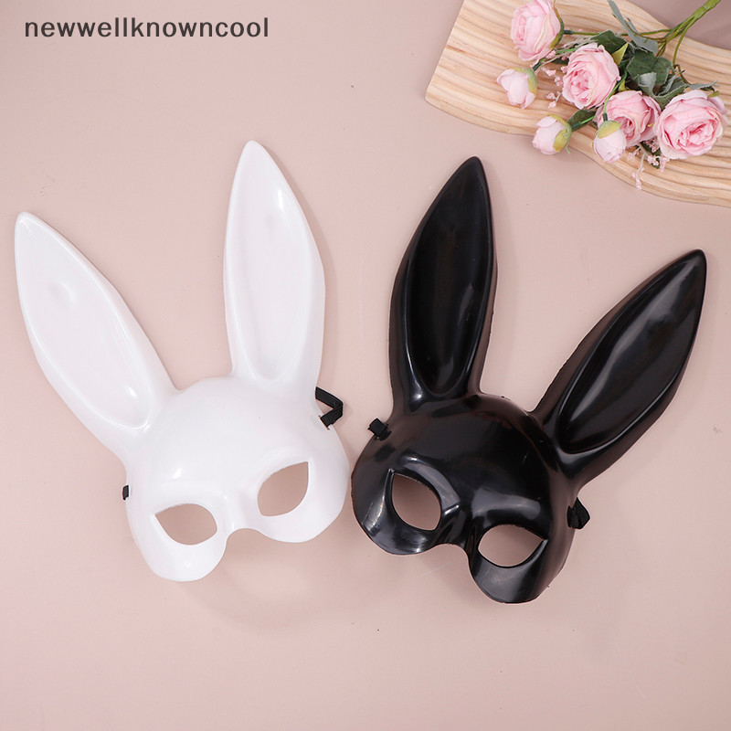 ใหม่wellknowncool หน้ากากกระต่ายครึ่งหน้าสีดําสีขาวหน้ากากฮาโลวีนคริสต์มาสบาร์ Masquerade Party หูกร