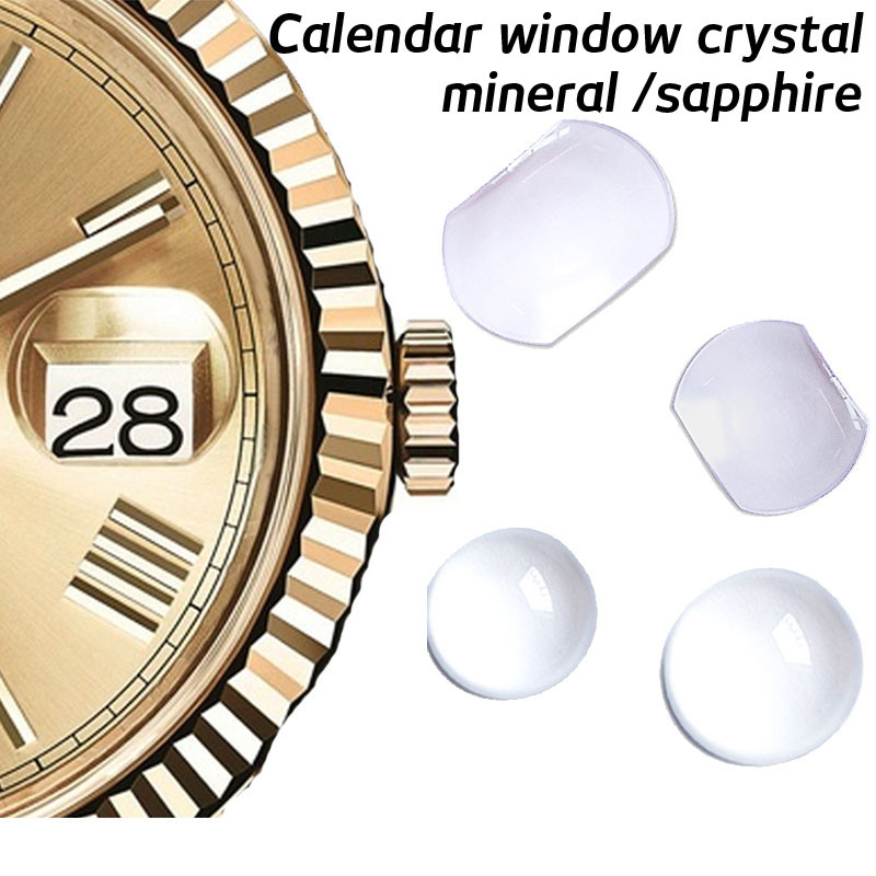 Mineral Sapphire นาฬิกาคริสตัลวันที่ปฏิทินหน้าต่างแว่นขยายนาฬิกาอะไหล่สแควร์ 7x5.5 มม. 5.8x4.5 มม.รอบ 5.5 มม.