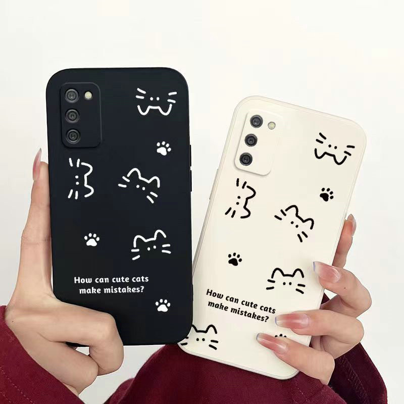 SF| เคส สำหรับ Samsung Galaxy A02 A02S A03 A03S A04e A10 A10S A11 A12 A13 A20 A20S A21S A22 A23 A25 A30 A30S A50 A50S A31 A35 A42 A51 A55 A71 A32 A52 A52S A72 A33 A53 A7 2018 M22 Soft การ์ตูนน่ารัก Line Drawn Cat Footprints กรณี