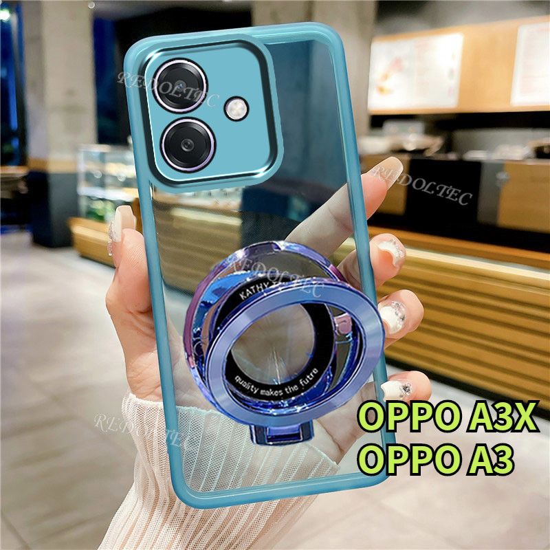 เคส OPPO A3X A3 4G 5G 2024 ดีไซน์ใหม่ที่วางขาตั้งแม่เหล็กปลอกใส OPPOA3X OPPOA3 X เคสโทรศัพท์แบบนุ่มใสบางพิเศษพร้อมการป้องกันเลนส์กล้อง