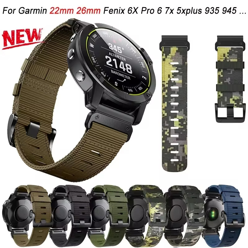 26 22 มม.สําหรับ Garmin Fenix 6X 6 7X 7 5X 5 EPIX Easyfit สายรัดข้อมือไนลอน Fenix 3HR Tactix7 Quick Release สร้อยข้อมือสมาร์ทวอทช์