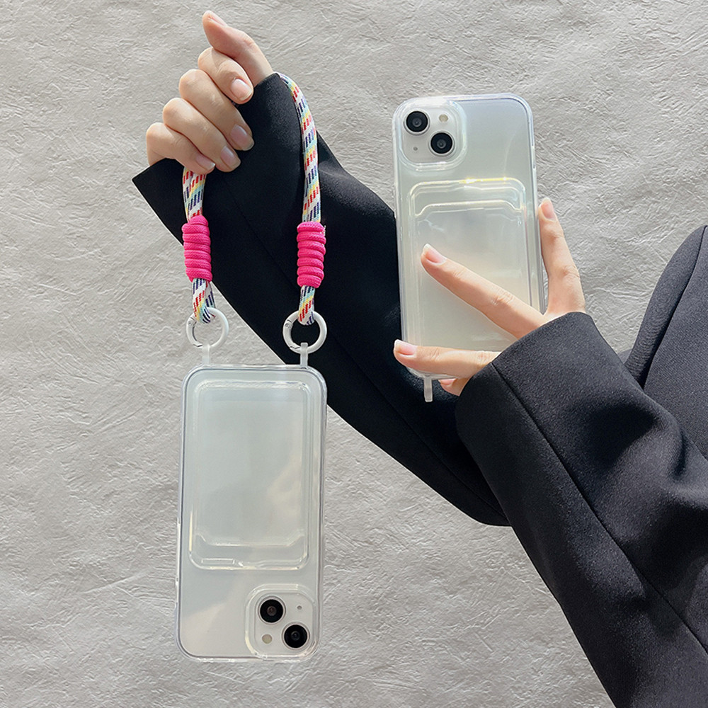 3in1 เคสมีสายคล้องข้อ for iPhone 11 13 14 12 15 Pro Max 7 8 XR XS 7Plus 8Plus 15 Plus เคสไอโฟน ที่ใส่การ์ด