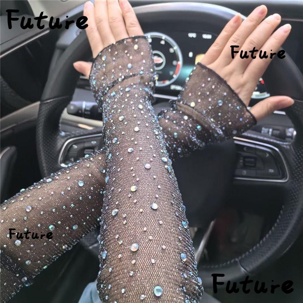 Future ปลอกแขนกันแดด ป้องกันรังสียูวี ระบายอากาศ ประดับเพชร สไตล์พังก์