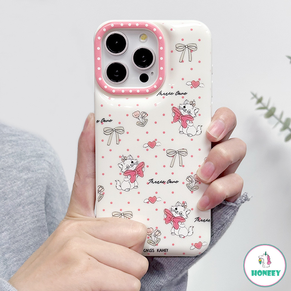 Girly การ์ตูน Mary Cat Bow Glossy เคสโทรศัพท์สําหรับ Iphone 15 14 Pro Max 11 12 13 Plus XR XS Max ถุงลมนิรภัยป้องกัน Drop Resistance Soft TPU ฝาหลัง