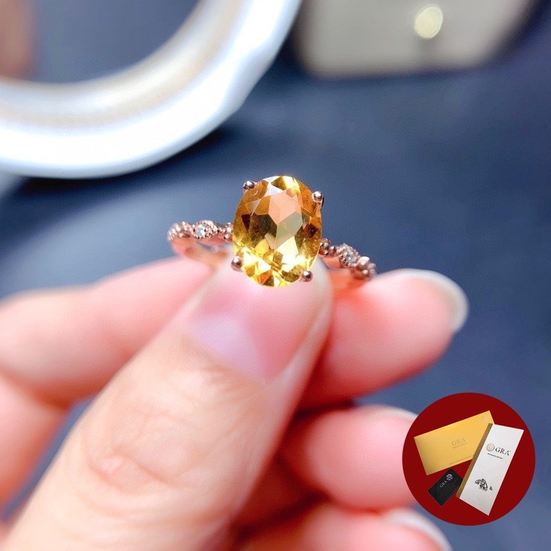 (มีใบรับรอง Gra) แฟชั่นอินเทรนด์ Elegance ประณีตธรรมชาติ Citrine 18K Rose Gold แหวนรูปไข่