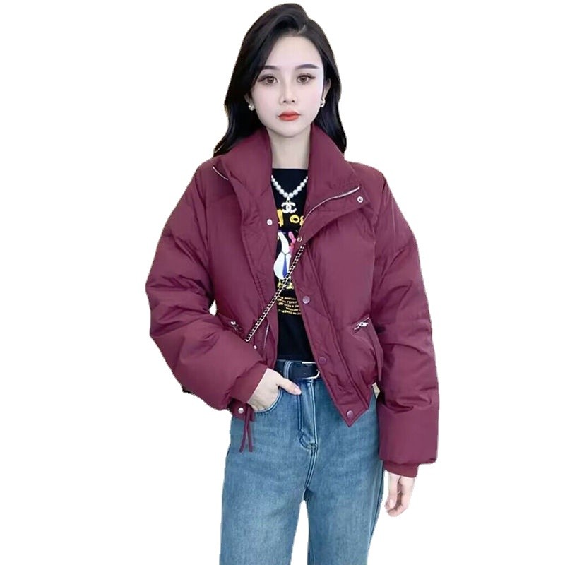 ผู้หญิงอบอุ่นหนาสั้นผ้าฝ้ายเบาะแจ็คเก็ตยืนปก เสื้อพาร์ก้าส ฤดูใบไม้ร่วงฤดูหนาวทนกว่า