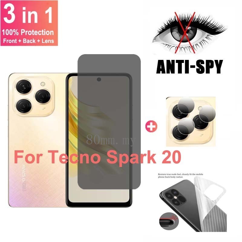 ฟิล์มความเป็นส่วนตัวป้องกันสายลับสำหรับ Tecno Spark 20 Pro ฟิล์มกันรอยสำหรับ Tecno Spark 20 Pro 4G 5G Spark 10 10C 9 9T 8 8C 8P 8T Pro 5G Go 2023 2024 Pova 6 Pro ฟิล์มกันรอยกล้องด้านหลัง