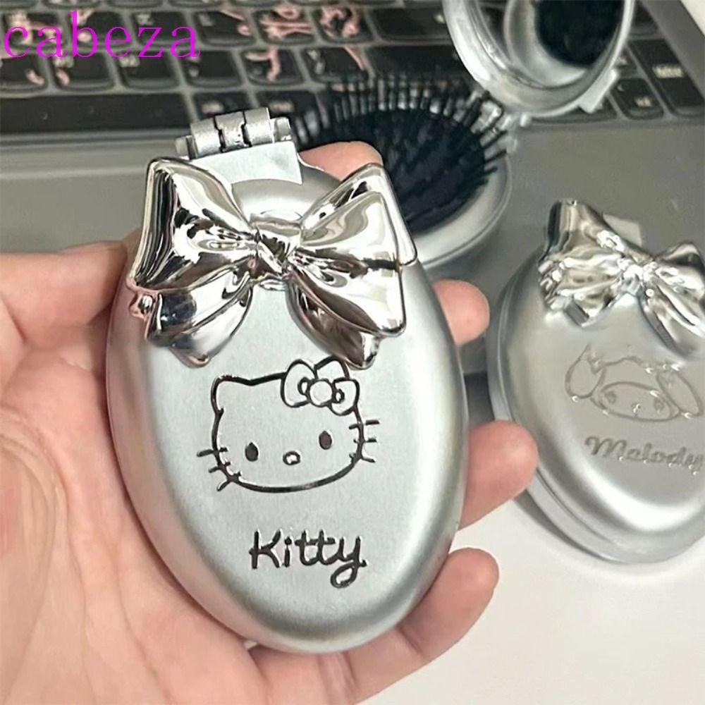 Cabeza หวีผมพร้อมกระจก, แปรงผมเงิน 2 in 1 ชุดกระจกหวี, แปรงผมพับได้ทนทาน Anti Static Kuromi กระเป๋าหวีกระจกแต่งหน้า