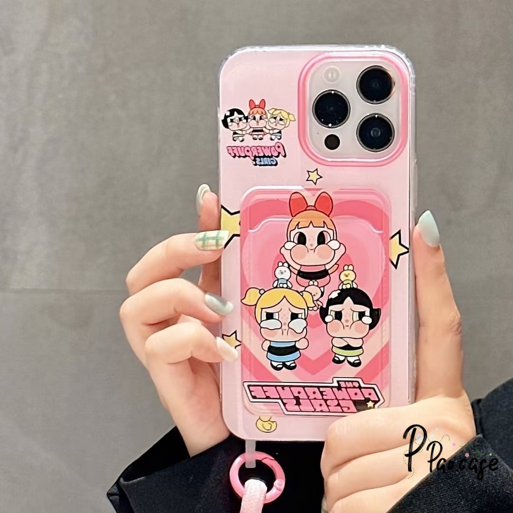Powerpuff Girls การ์ตูนคล้องบัตรกระเป๋าสตางค์เข้ากันได้กับเคสไอโฟน 11 15 13 14 12 Pro Max 7 15 8 14 Plus XR X XS Max - รูปที่ 4
