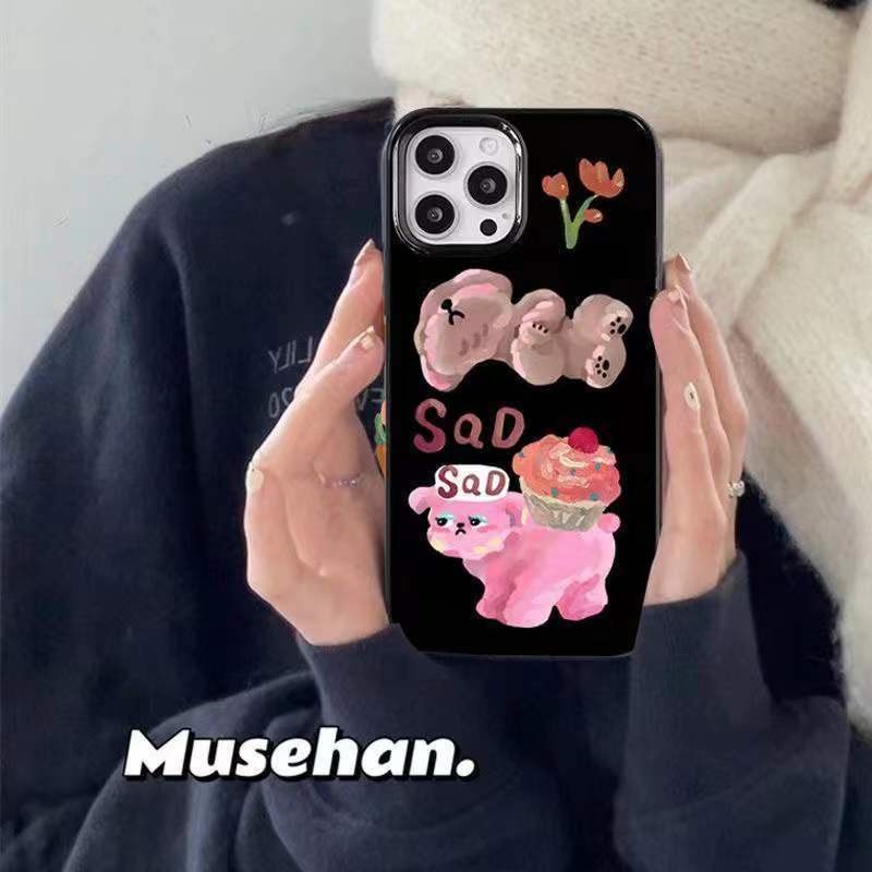 Ins สีดําGlossy Soft Case Anti-Fallเคสโทรศัพท์สําหรับiPhone 16 Promax 15 Promax 12 13 Mini 14plus 11 Pro Max X XS XR XS Max 7 8 plus Se2020