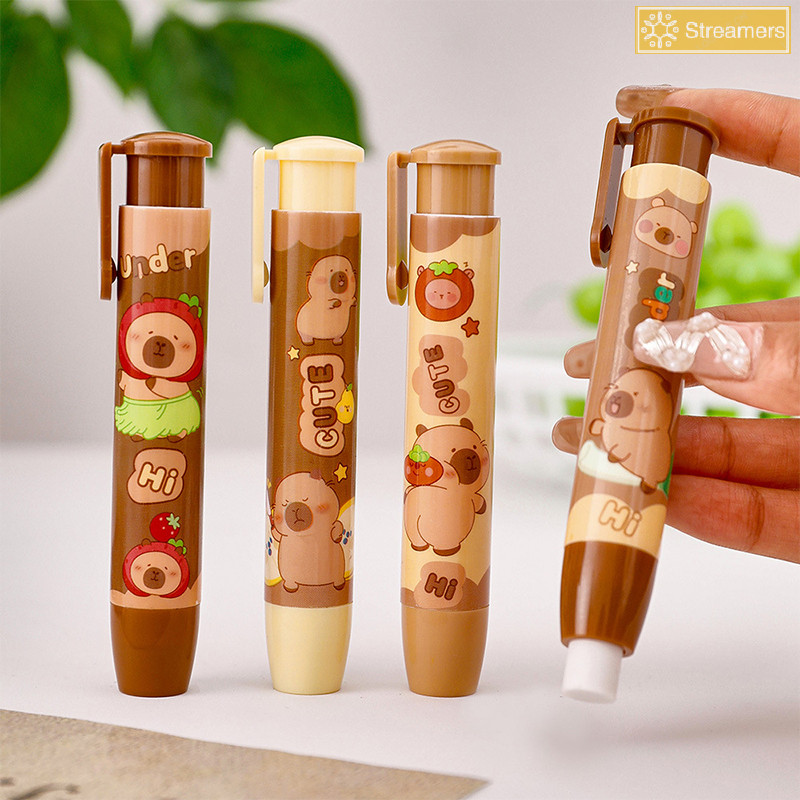{Streamers} การ์ตูน Capybara Push-pull ยางลบนักเรียนยาง Wrig วาดยางลบดินสอสร้างสรรค์ยางลบอุปกรณ์การเรียนเครื่องเขียนนักเรียนของขวัญใหม่