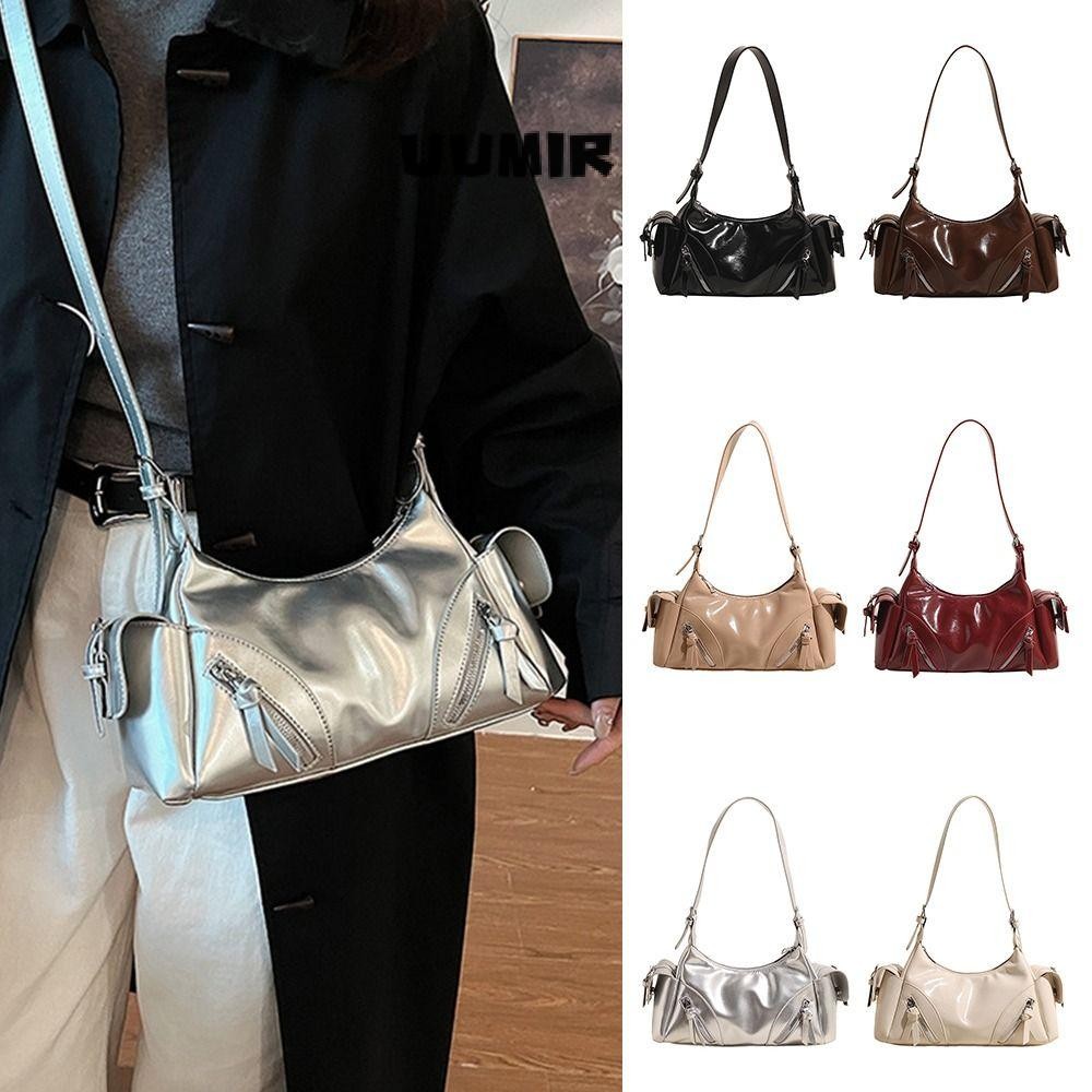 กระเป๋า Satchels, PU Harajuku กระเป๋าสะพาย, การออกแบบ Y2K ความจุขนาดใหญ่กระเป๋าถือสีเงิน Travel