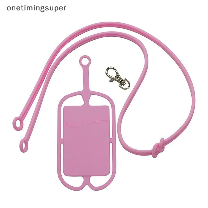Onetimingsuper สายรัดโทรศัพท์พร้อมสร้อยคอเชือกเส้นเล็กโทรศัพท์ซิลิโคนแบบคลิปพร้อม ID และบัตรเครดิต OTP