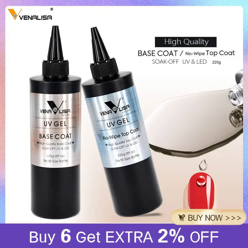 Venalisa Brand 225g Super Quality Refill Gel Nail Art Soak Off UV/LED No Wipe Top Coat Base Coat Wit