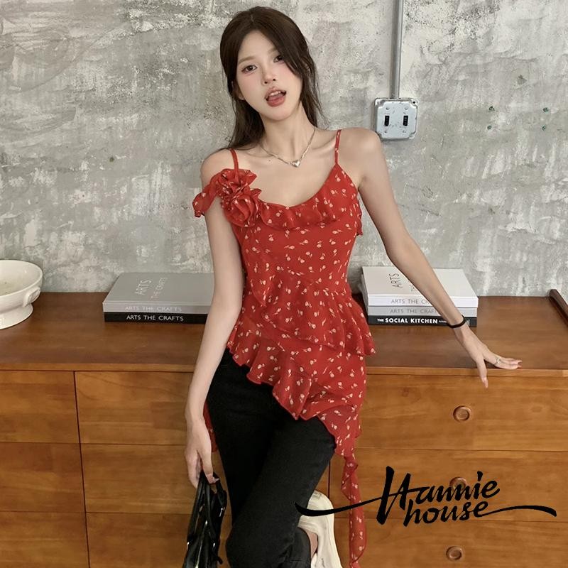 Hanie House- เสื้อชั้นในสตรีแขนกุดลายดอกไม้ไม่สม่ําเสมอ