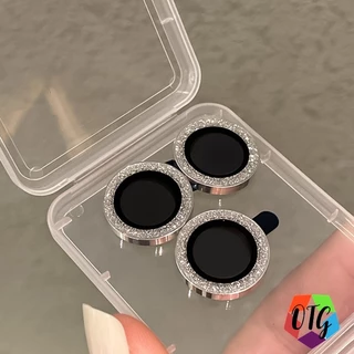 แหวนโลหะ ป้องกันเลนส์กล้อง for iPhone 11 15 14 12 13 Pro Max 16 pro 14 plus เลนส์ฟิล์ม ประดับกลิตเตอร์ พร้อมกระจกนิรภัย